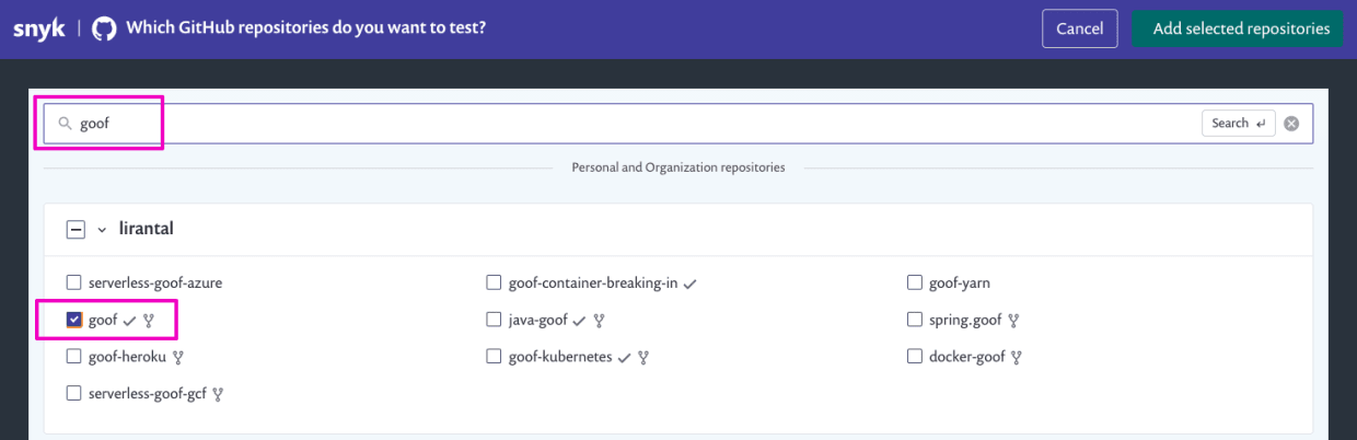 Import GitHub repository to scan for security issues